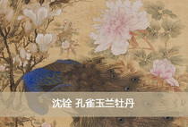 Shen Quan Peacock Magnolia Peony Painting HD Chinese Painting from the Real Living Room Decoration 42x72cm
