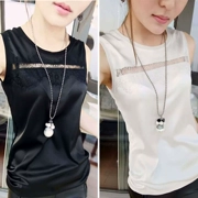 Lông mi đen Ren yếm Vest Vest Phụ nữ Mặc Trang phục mùa hè Loose Thin Base Dưới Sexy Vòng cổ Ren Top