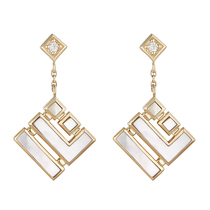 FADOOJ Day Ensemble Light Extravagant Jewelry 10k Gold Platinum Mosanstone White Fritillary Enamel Earrings Geometric Commute