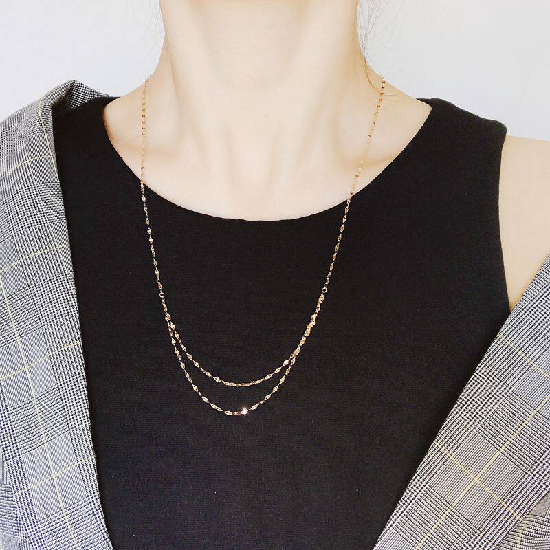 FAD Personality Japanese Light Jewelry 10k Gold Flashing Double Layer Long Version Necklace Necklace Bare Chain Sweater Chain Women's Jewelry