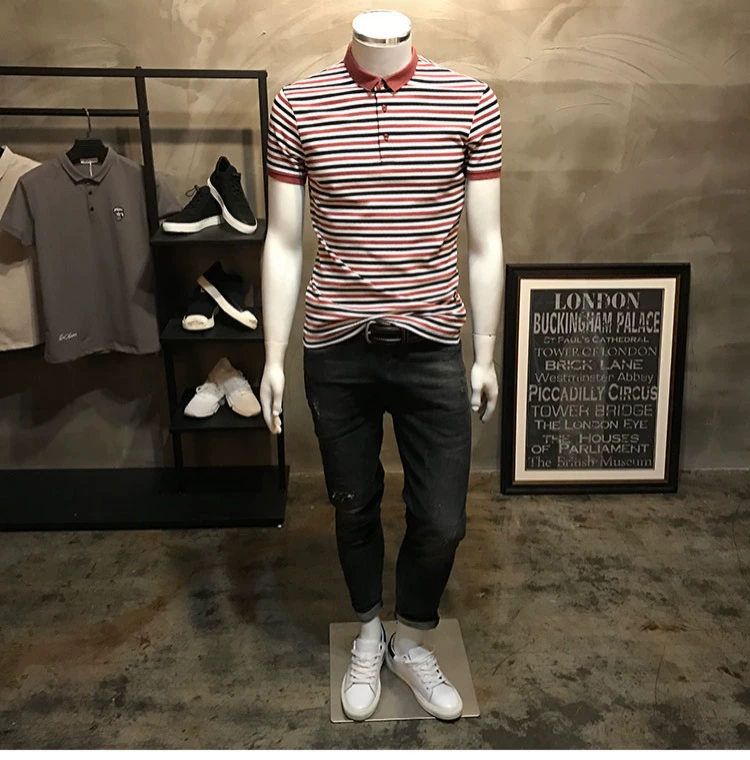 Mùa hè 2019 mới thời trang áo polo sọc nam phiên bản Hàn Quốc của áo sơ mi nhỏ Paul áo sơ mi mỏng tay ngắn ao polo