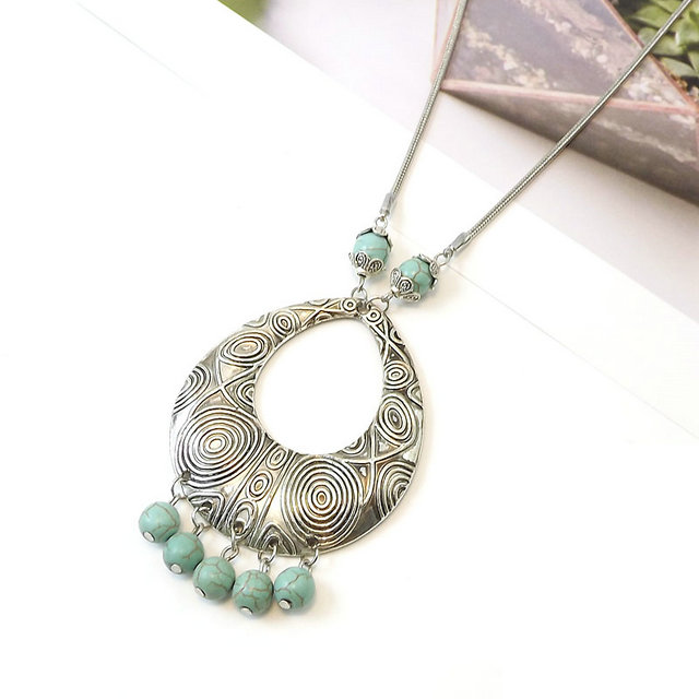 Retro Ethnic Style Geometric Alloy Tassel Artificial Gemstones Womenu0027S Necklace