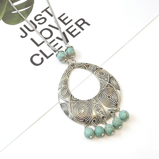 Retro Ethnic Style Geometric Alloy Tassel Artificial Gemstones Womenu0027S Necklace