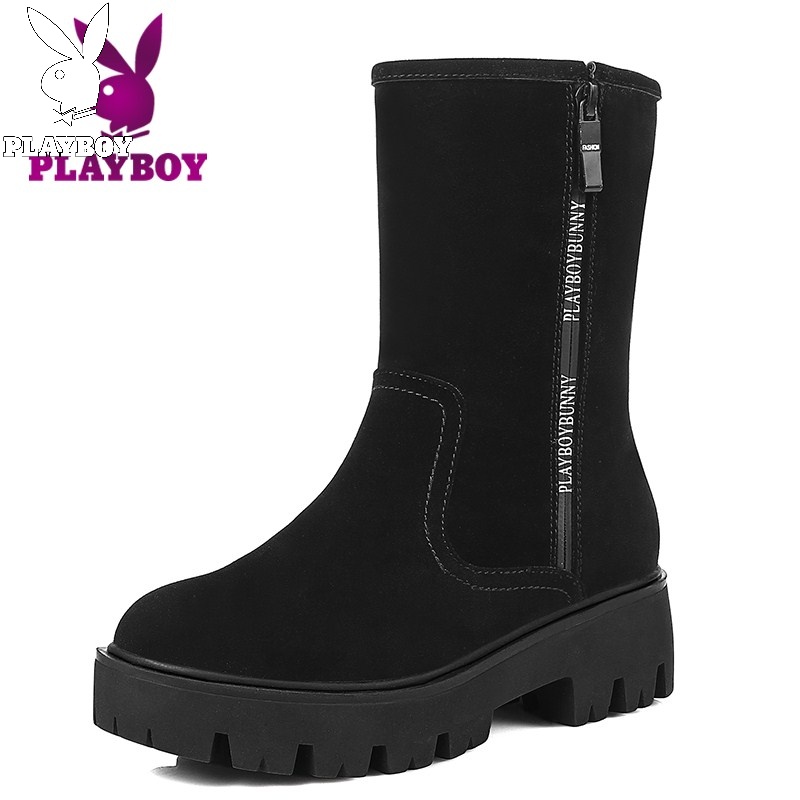 Playboy winter snow boots women's thick bottom flat round head non-slip short boots plus velvet padded warm cotton shoes