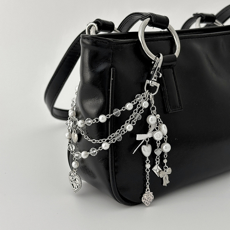 European and American Cross-Border Sweet and Cool ins Faux Pearl Beaded Bag Chain Creative Heart Bow Tassel Bag Chain Pendant
