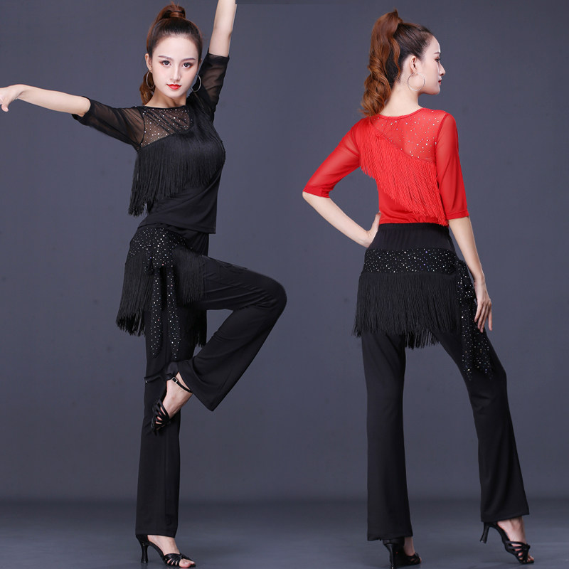 Gitba Professional Latin Dance Suit Online Red Adult Square Dance New Suit Streaming Su Pants Performance Dancing Clothes Spring Autumn