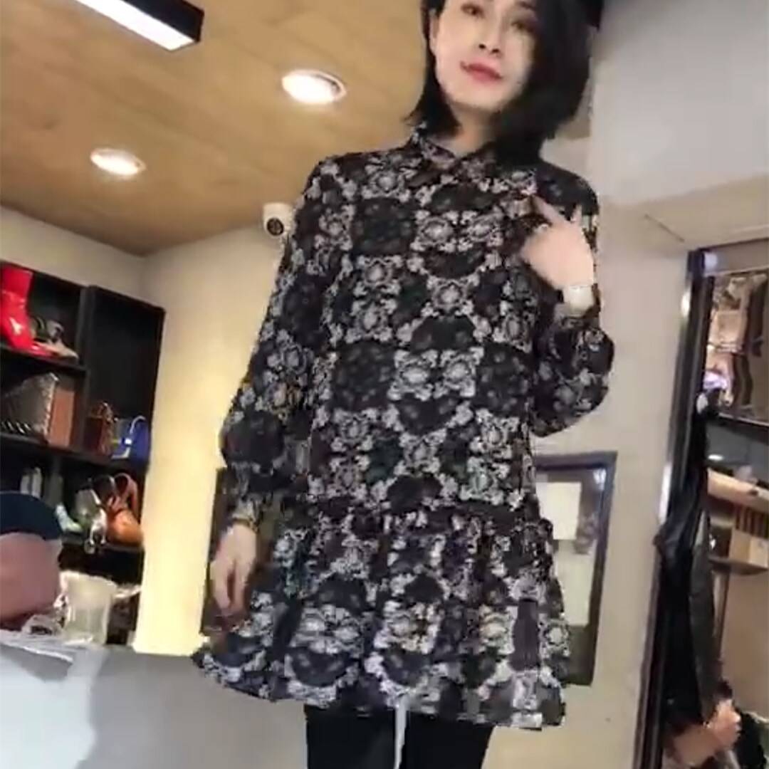 欧洲站2018春季新品真丝长袖中长款印花时尚显瘦碎花连衣裙女气质