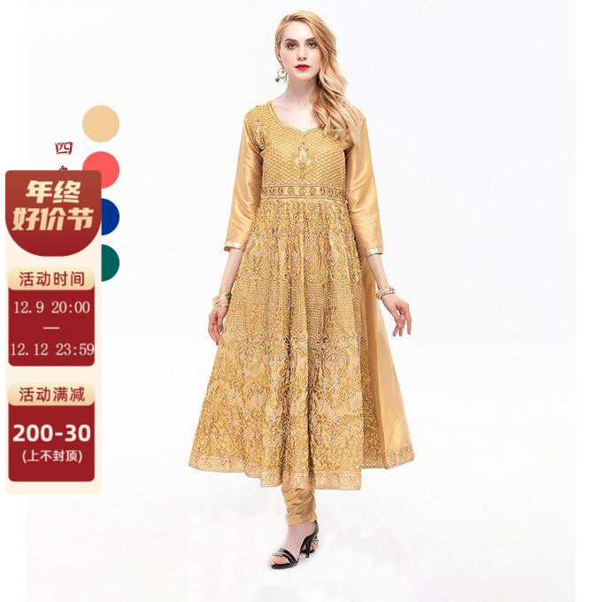 Indian silk cotton ethnic wind dance practice suit with embroidery inlaid and drilled Anna suit next to the new-Taobao