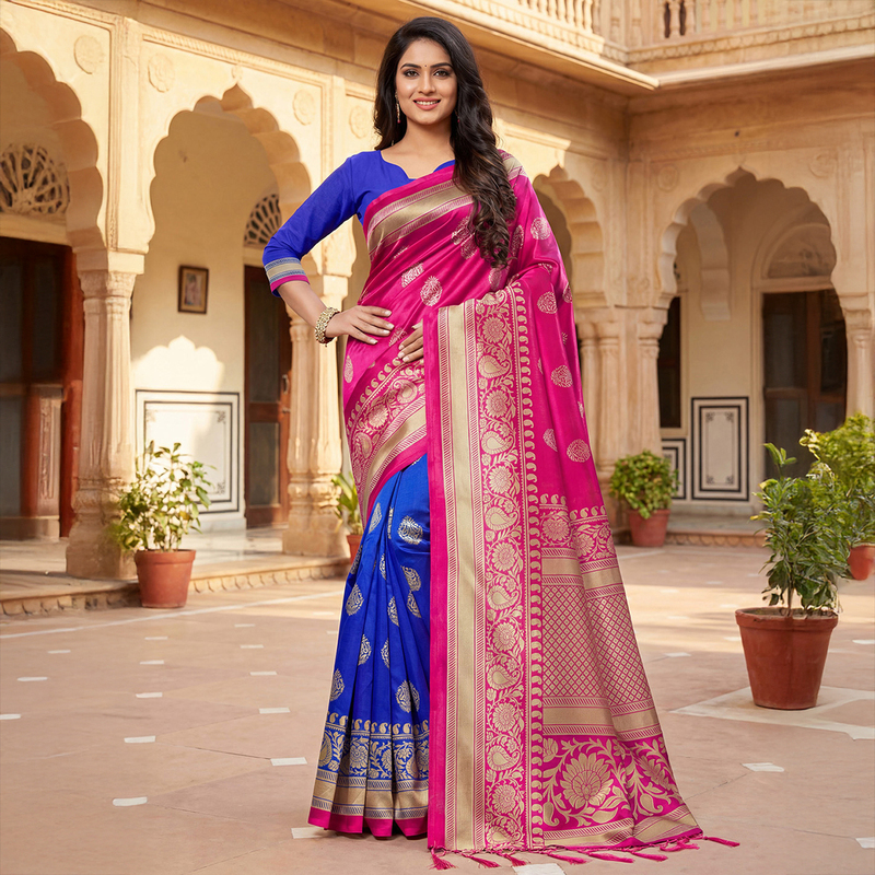 Indian Traditional Clothing Women's Silk Blend Imported Party Printed Dress Indian Style Elegant Banquet Thin Saree Indian Traditional Clothing Women's Silk Blend Imported Party Printed Dress Indian Style Elegant Banquet Thin Saree