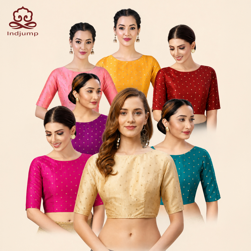 Indian-Style Imported New Seven-Color Design Saree with Mid-Sleeve Silk Blend Versatile and Elegant Short Top Indian-Style Imported New Seven-Color Design Saree with Mid-Sleeve Silk Blend Versatile and Elegant Short Top