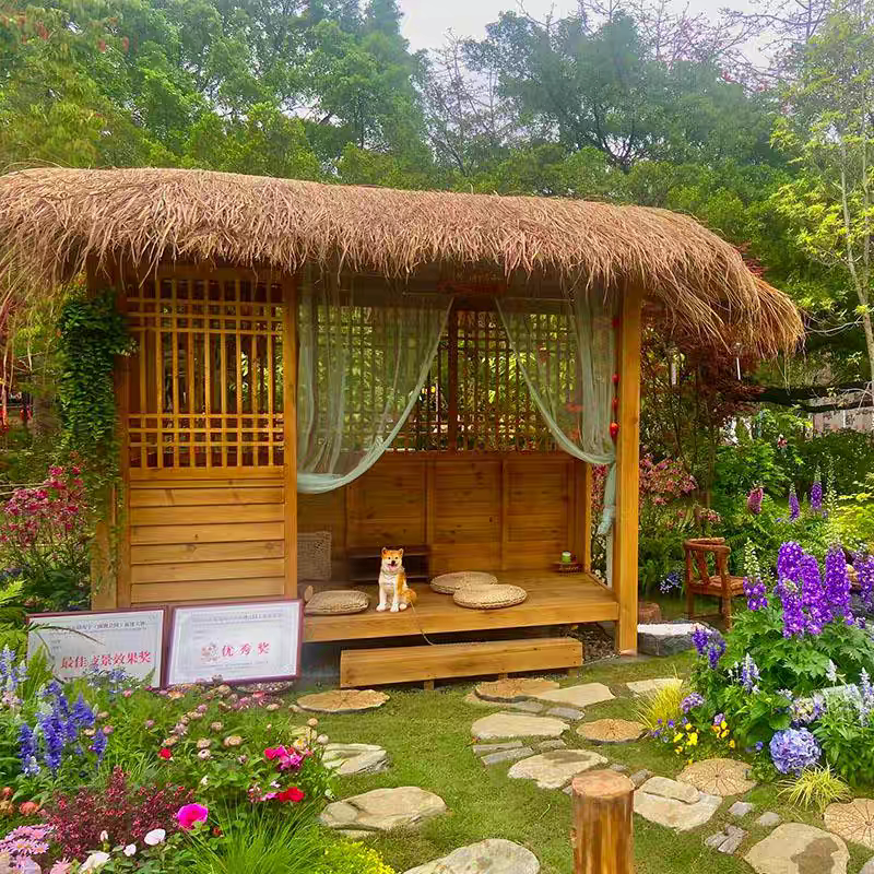 Outdoor Gazebo, Courtyard Pavilion, Rural Small Yard, Trendy Four-Corner Tea Room, Guesthouse, Anti-Corrosion Wood, Thatched Roof, One Wooden House Outdoor Gazebo, Courtyard Pavilion, Rural Small Yard, Trendy Four-Corner Tea Room, Guesthouse, Anti-Corrosion Wood, Thatched Roof, One Wooden House