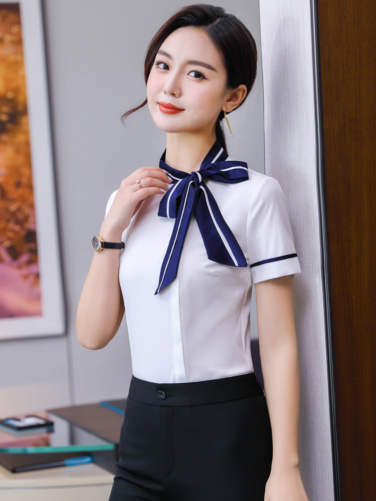 BEAUTICIAN FOOT BATH CLUB TECHNICIAN WORKWEAR SHIRT FASHION BOW KNOT WHITE SHIRT FEMALE WORKWEAR SUIT SKIRT