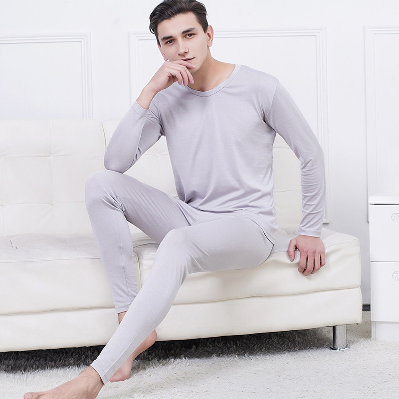 New Genuine Silk Plus Cotton Men's Round Collar Underwear Suit Mulberry Silk Cotton Wool Pants Pyjamas Warm Suit Autumn Clothes-Taobao