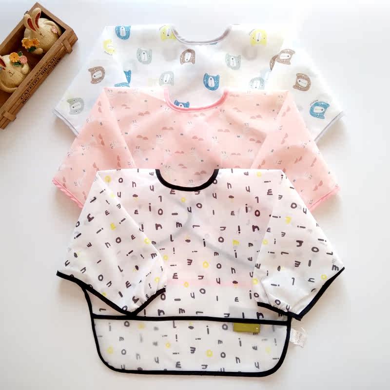 Children's bib autumn and winter baby eating bib pocket full body waterproof long-sleeved protective clothing boys and girls baby cartoon reverse dressing