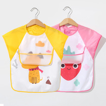 Children Hood Clothes Summer Thin short sleeves Anti-wear male girl baby Baby Eating Surrounding Pocket Waterproof Anti-Dirty Apron