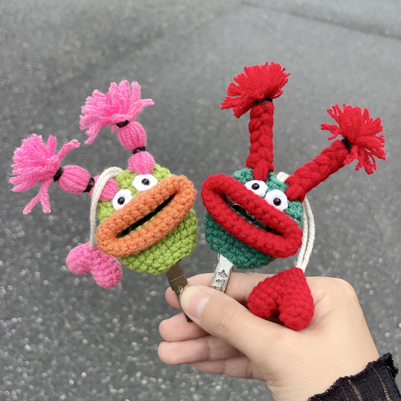 Cute Cartoon Sausage Mouth Electric Vehicle Key Cover, Knitted Wool Key Case for Electric Bikes and Motorcycles Cute Cartoon Sausage Mouth Electric Vehicle Key Cover, Knitted Wool Key Case for Electric Bikes and Motorcycles