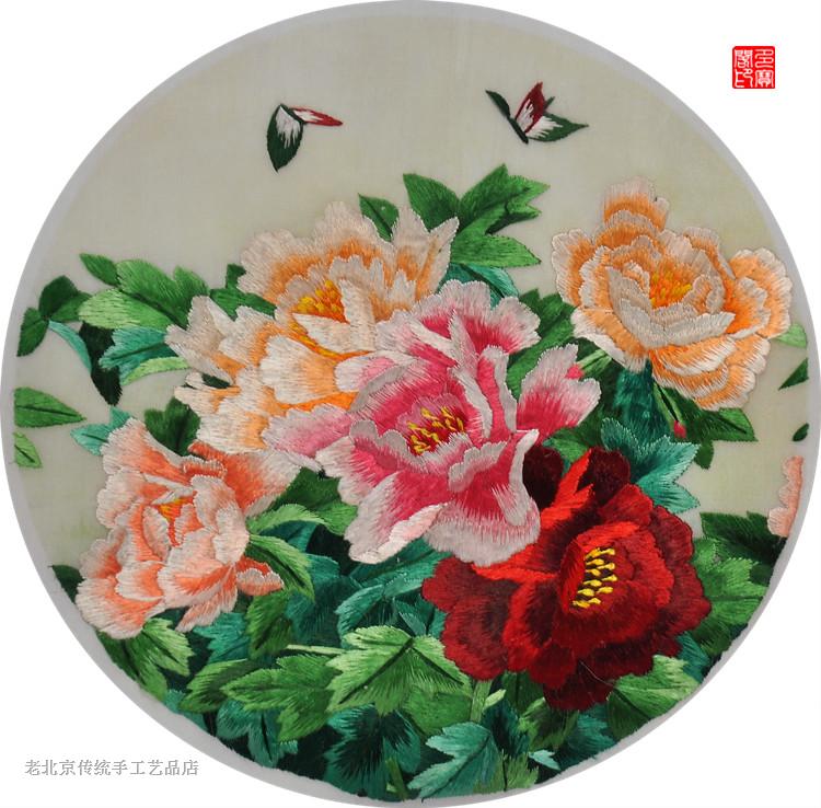 Custom-made hand-made embroidery old embroidery piece hand-embroidered Suzhou embroidery decorative painting 20 round double-sided embroidery group flower map clothing material