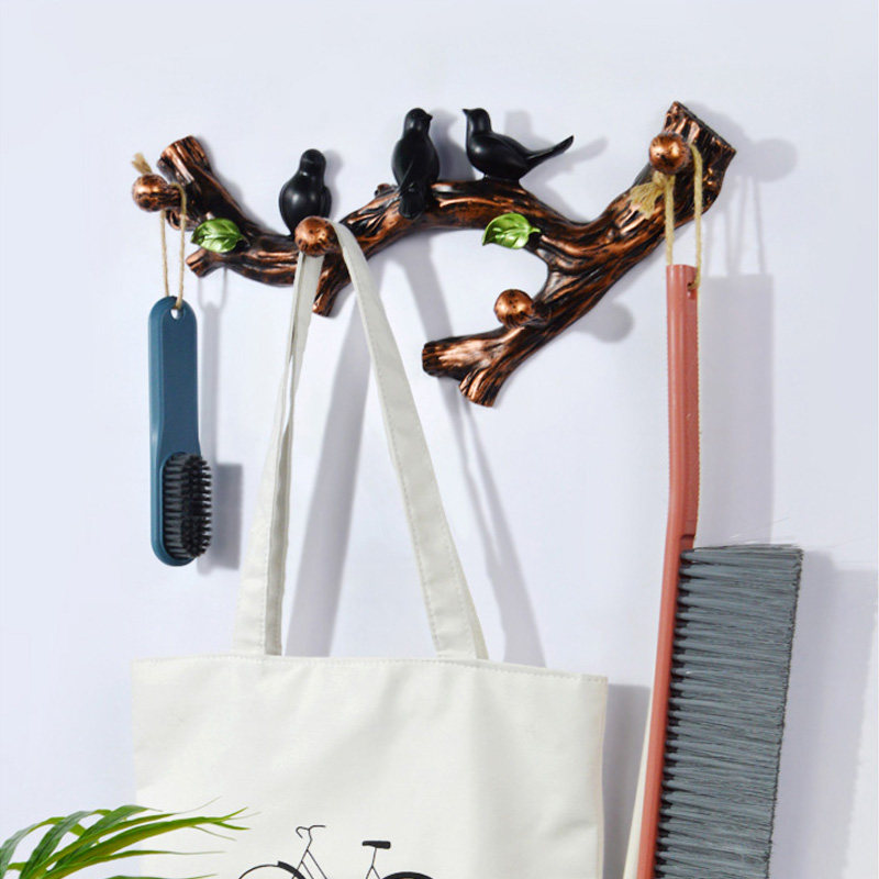 Simple porch decoration hook creative entry room key rack hanger hook free punch cute bird coat rack