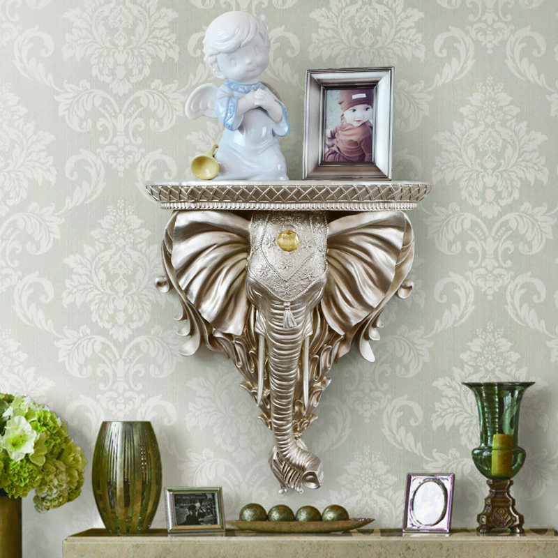 European Lucky Elephant Head Wall Hanging Shelf Living Room Entrance Wall Decoration Pendant Three-dimensional Wall Decoration Hanger
