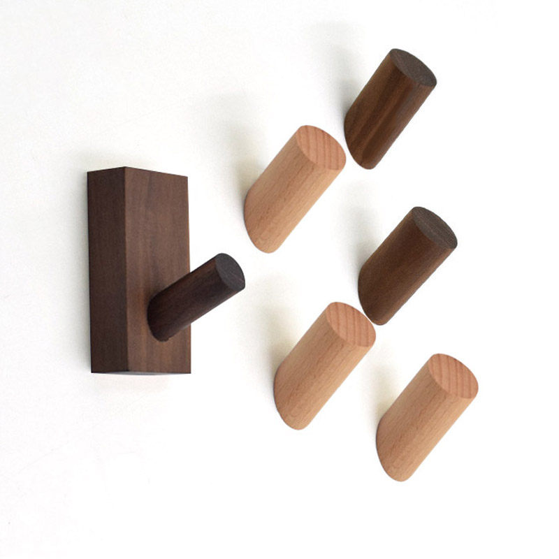 Solid wood hook free punching clothes hook wall hanging creative entry porch door rear coat hook coat hanger sticky hook