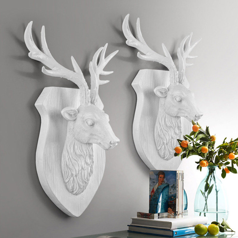 Lucky deer head wall hanging Nordic light luxury living room background wall decoration pendant creative three-dimensional animal head wall decoration