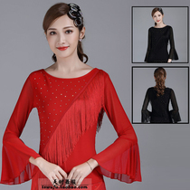 Austrian tassel Latin dance top womens long-sleeved sailor dance three-step jitterbug square dance performance costume new