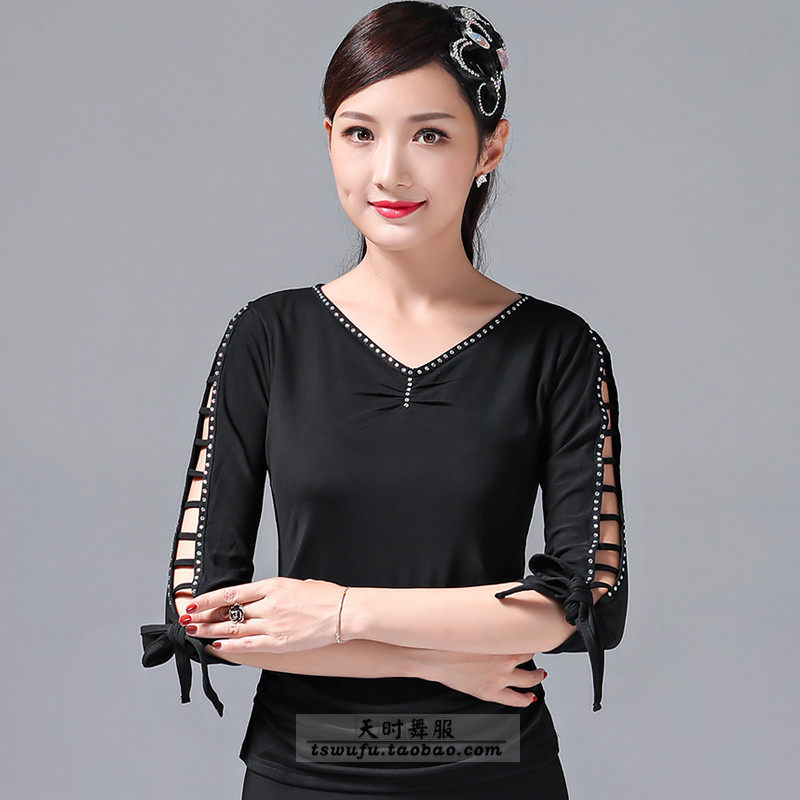 The new Latin dance top female adult modern dance practice uniform national standard dance costume dance dress square bright drill