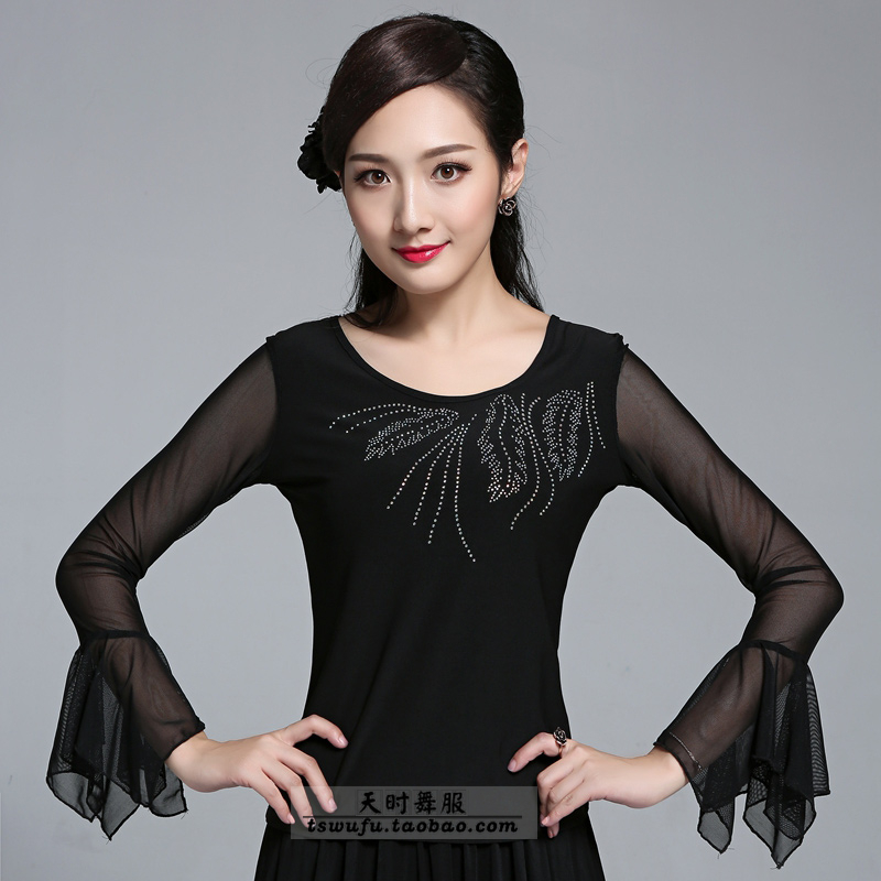 Upgraded colored diamond Kitba three steps to step on the modern dance ballroom dance dress tops square dance national standard dance tops women