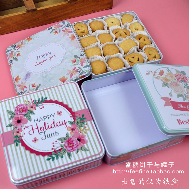 Large 20 8cm square cookie packs iron box cow rolled candy gift iron box jar