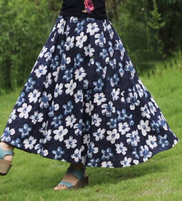 0Cotton and linen printed flared Xemia seaside skirt