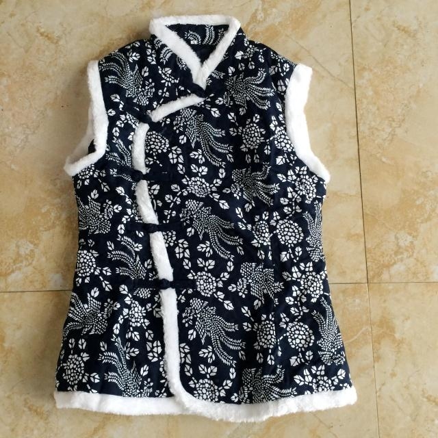 Cotton blue cloth middle-aged and elderly Tang suit Chinese cotton waistcoat women's disc buckle cotton vest retro ethnic style large size women's clothing