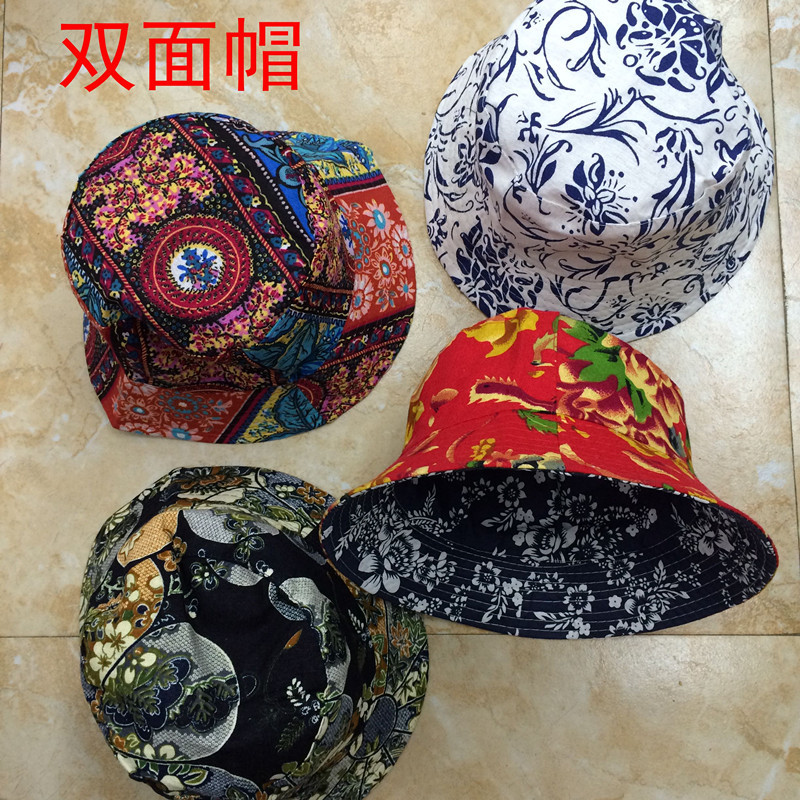 Wuzhen Specialty Blue Printed Fabric Sun Hat, Floral Sun Hat, Reversible Hat, Double-Sided Wear, Spring and Summer Unisex Fisherman Hat