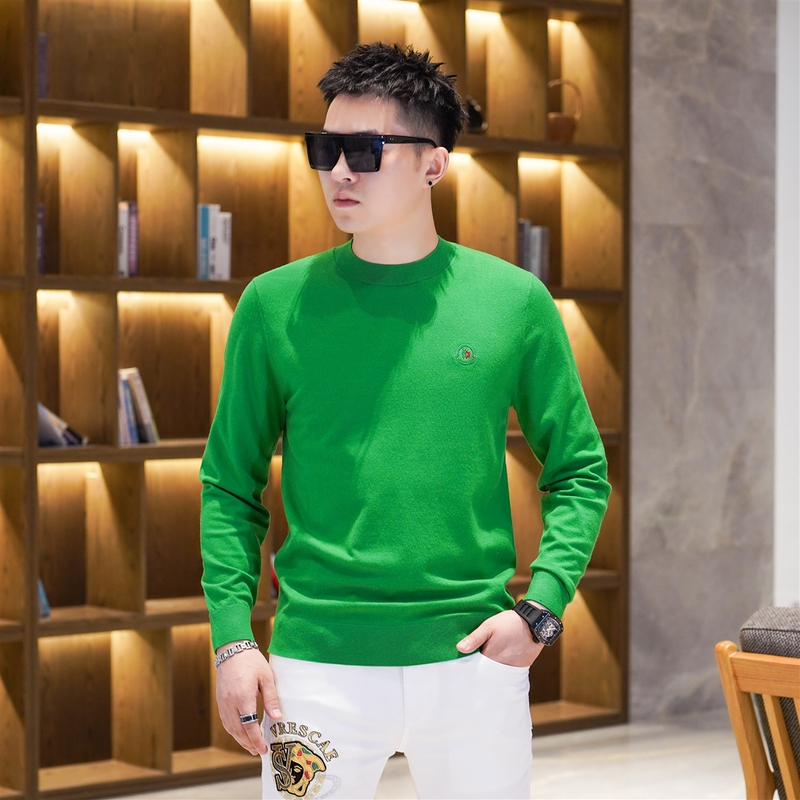2024 Autumn New Men's Colorful Green Round Neck Long Sleeve Lightweight Fluffy Wool Knit Base Shirt Top 1016 2024 Autumn New Men's Colorful Green Round Neck Long Sleeve Lightweight Fluffy Wool Knit Base Shirt Top 1016