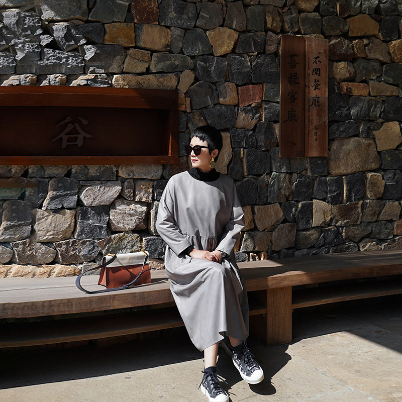 MEET Golden heritage New Zealand light coated sheepskin ultra-thin leather long leather loose dress women's autumn