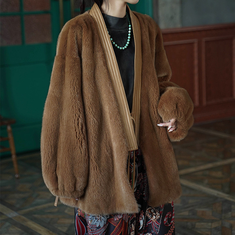 Goodbye Roman Holiday Retro temperament Danish imported mink fur coat loose large size mink coat