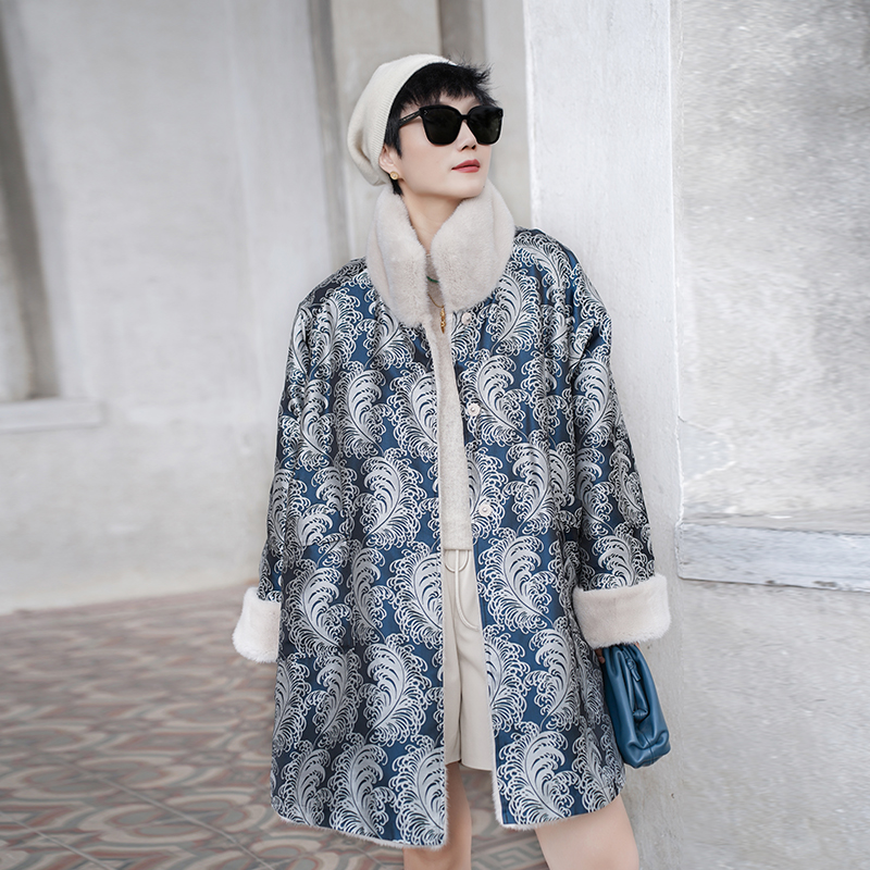 MEET Palace Wintry Copenhagen Import Ferrets Fur Fur Coats Women Song Chinsang Mulberry Silk Two Sides Wearing Coat Winter-Taobao