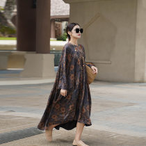 Swaying and heartwing to the best of elegant temperament relaxed oversized version 22 mmi pearl satin cloud yarn long style dress