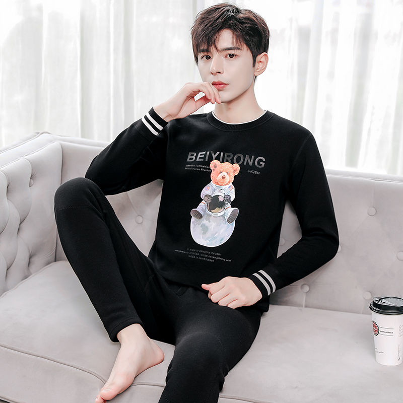 Teen Fever Clothes Men Suit Plus Suede Plus Thick Boy Men Warm Clothes Men's Young Students Autumn Clothes Sanitary Pants
