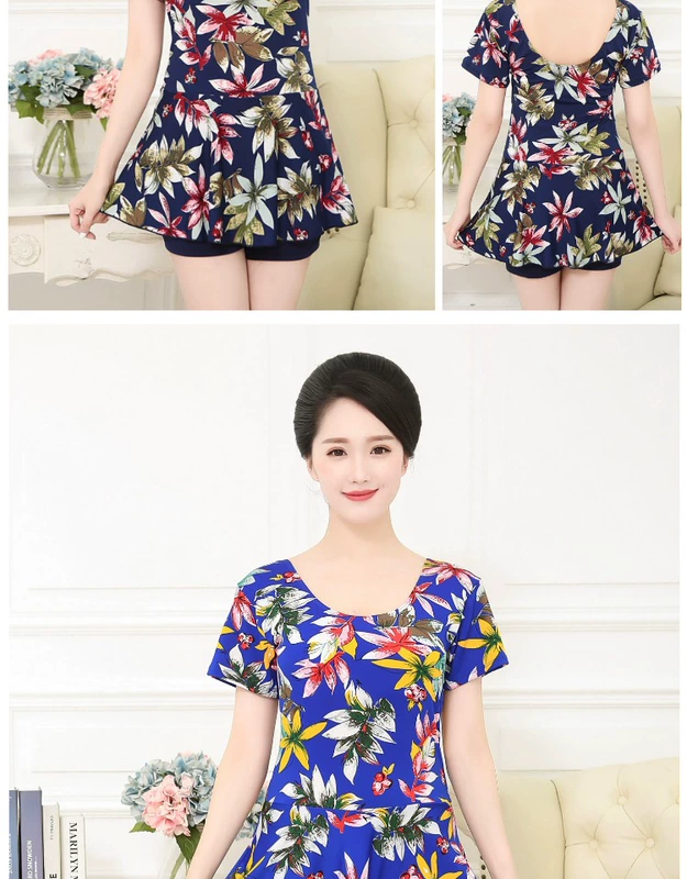 Bộ đồ bơi nữ mẹ trung niên dính liền bảo thủ che bụng thon gọn áo tắm nóng mùa xuân áo tắm cỡ lớn quần bơi
