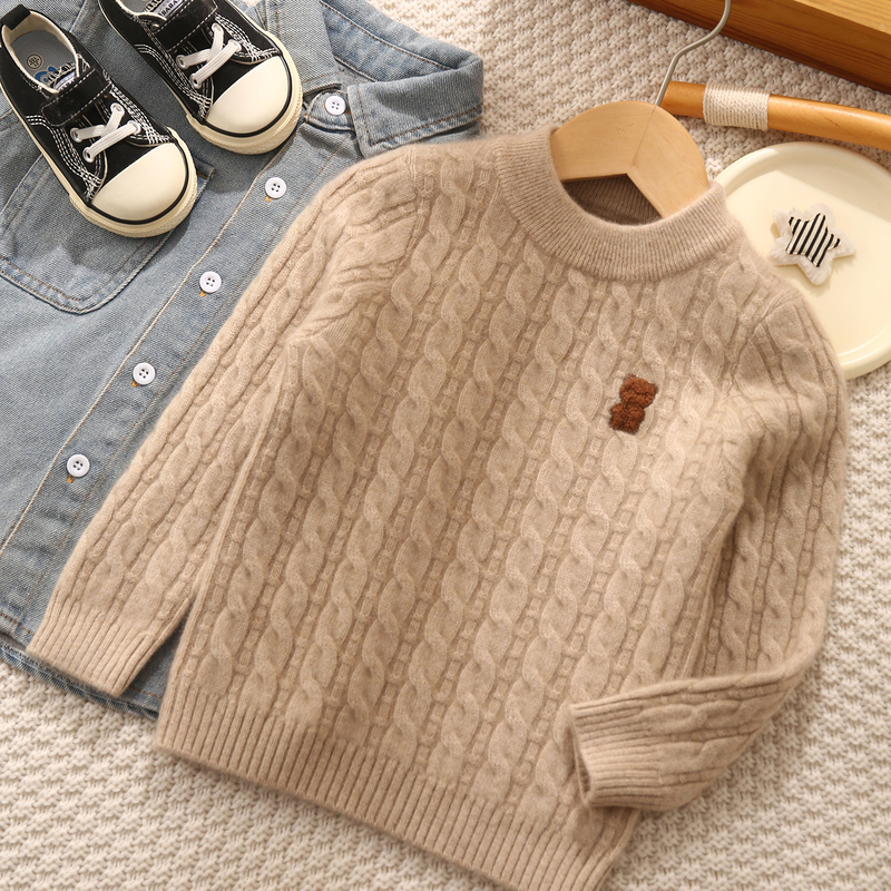 Consi Ni Children's 100% Pure Cashmere Cable Knit Double-Layer Thickened Sweater for Boys and Girls, Baby Bear Sweater, Super Soft Consi Ni Children's 100% Pure Cashmere Cable Knit Double-Layer Thickened Sweater for Boys and Girls, Baby Bear Sweater, Super Soft