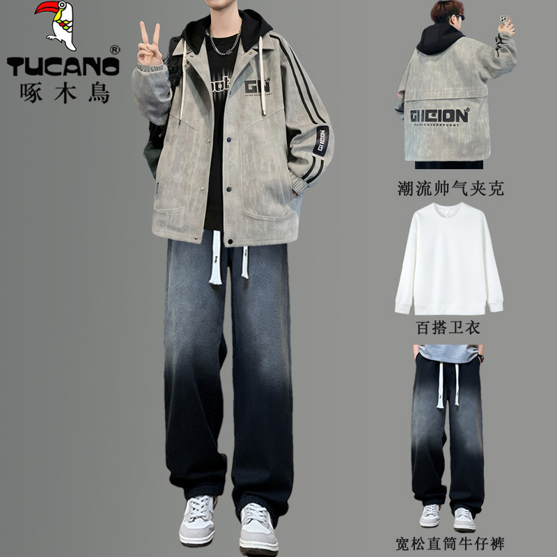 Woodpecker Corduroy Jacket for Men 2026 Spring and Autumn New Style Youth Student Trendy and Handsome Set