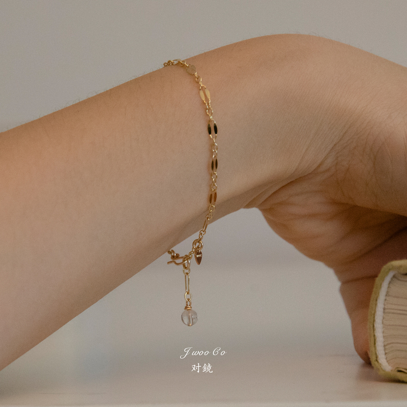 Jwooco Original American 14K Gold-Plated Natural White Crystal Exquisite Lightweight Lace Simple Bracelet for Women, Washable