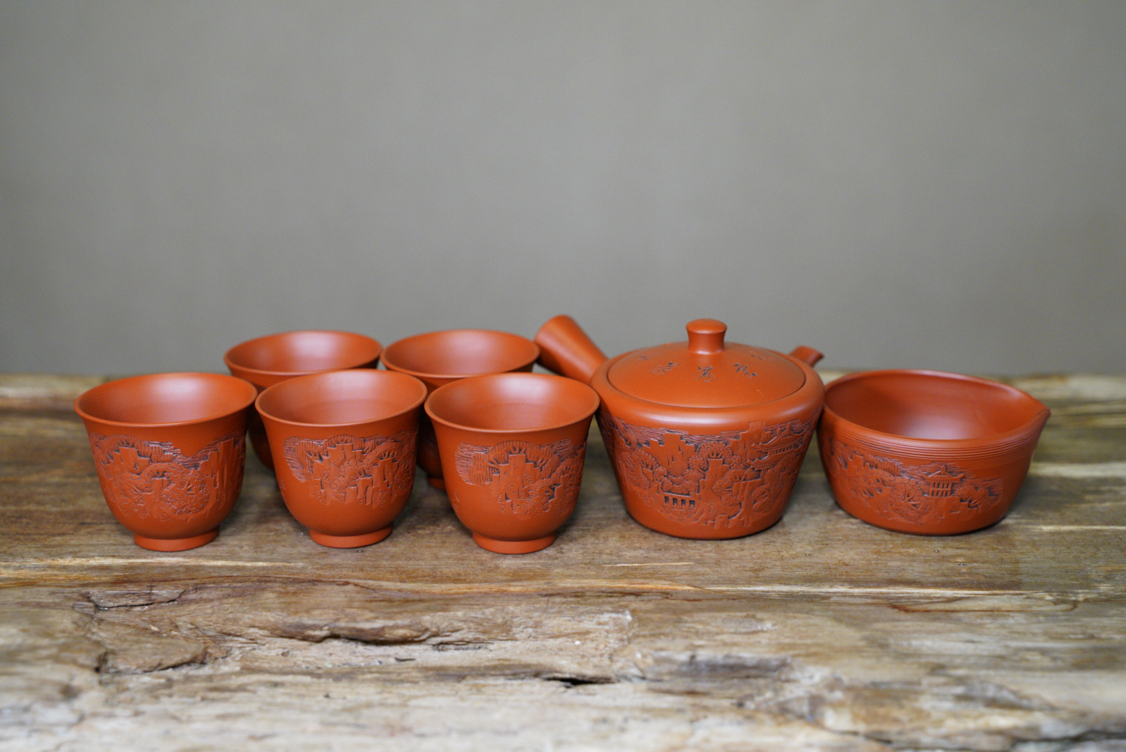 日本常滑烧初代高资牛岛一陶合作朱泥雕刻金刚山80 年前茶壶急须