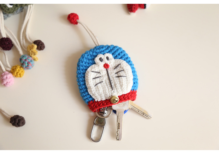 Handmade đan móc chìa khóa trường hợp Bà dễ thương túi len nhỏ chuẩn bị chìa khóa xe bảo vệ ví nam da thật