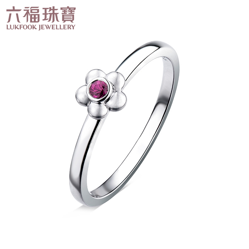 Lukfook Jewelry Easy Bear series 18K gold ruby ring female white K gold ring closed ring 27040