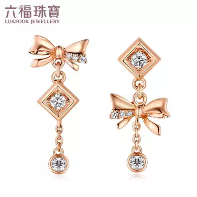 Liufu jewelry diamond earrings bow silver gold earrings women's 18K gold rose gold earrings gift 28528
