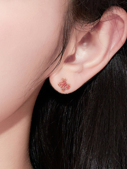 【新年礼物】六福珠宝蝴蝶18K金耳钉彩金耳饰女玫瑰金GEKTBE0004R