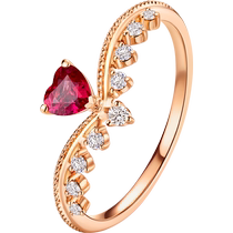 Lukfook Jewelry heart-shaped ruby ​​ring 18k gold diamond closed ring for girlfriend pricing cMDSKR0044R