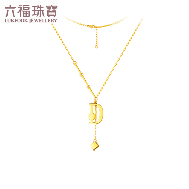 六福珠宝D字黄金项链女套链足金硬金工艺含延长链计价L28TBGN0001
