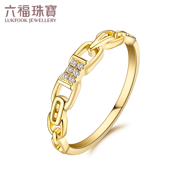 六福珠宝时尚链条18K金钻石戒指女款正品钻戒送礼定价cMDSKR0002y【联系客服补货】